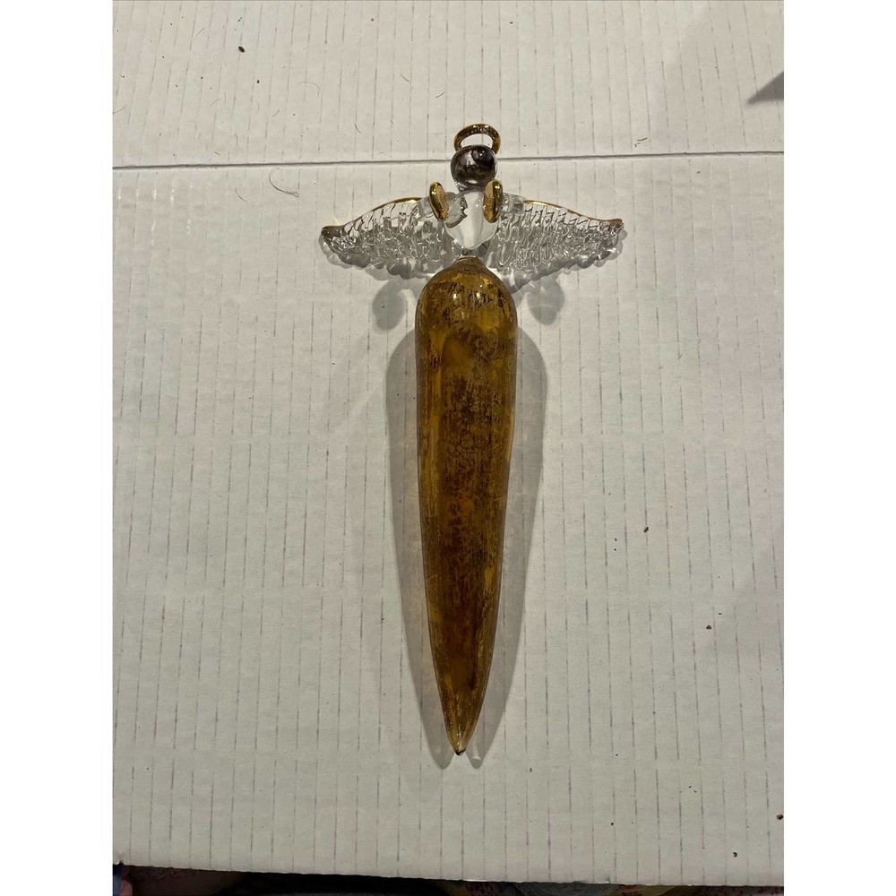 Vintage Angel Choir Symbols Blown Glass Ornament Gold Gilded Art Glass Angel